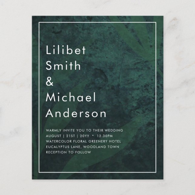 LeahG Emerald Green Feuilles de mariage Invitation (Devant)