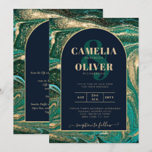 LeahG Emerald Green Gold Agate Mariage Invitation