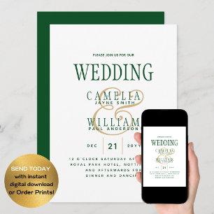 LeahG Emerald Green Gold Modern Wedding Invitation