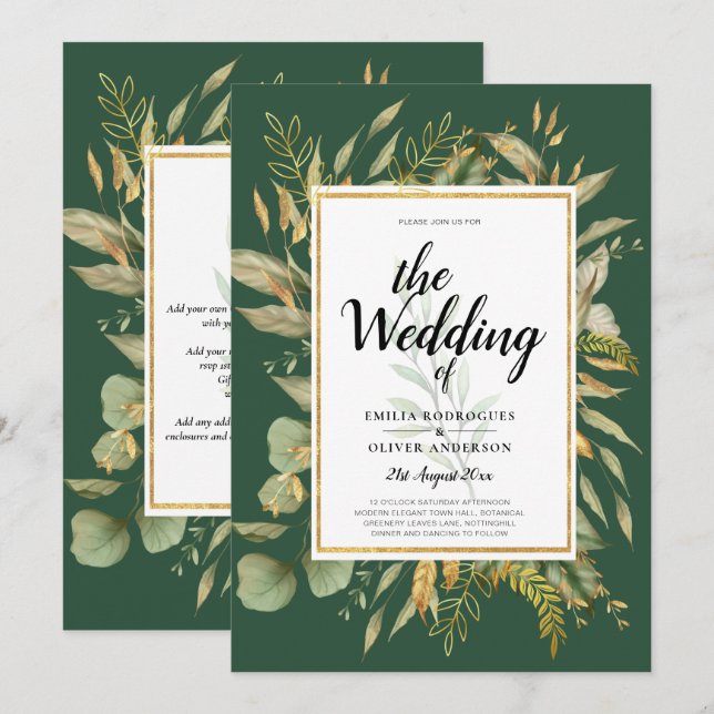 LeahG Emerald Green Greenery Mariage Invitation (Devant / Derrière)