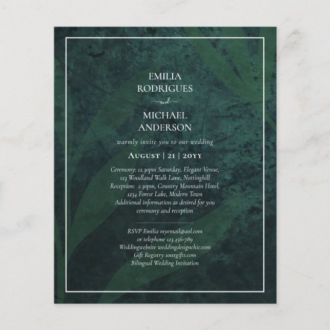 LeahG Emerald Green White Blätter Wedding Einladun Flyer (Vorne)