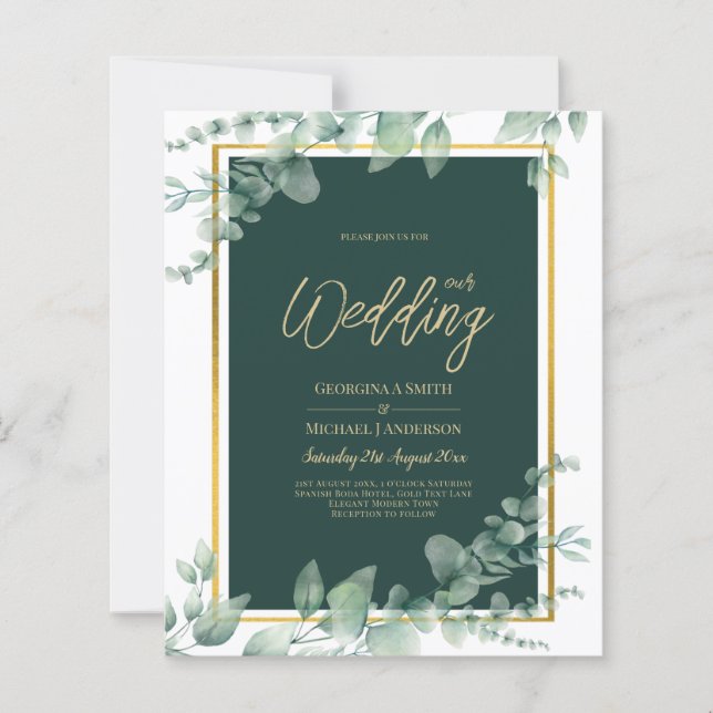 LeahG Eucalyptus Greenery Gold WEDDING QR CODE (Vorderseite)