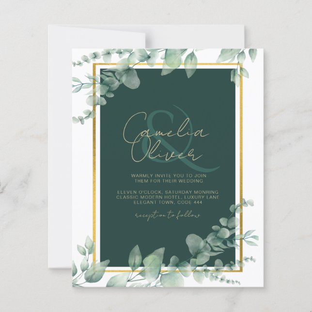 LeahG Eucalyptus Greenery Gold WEDDING QR CODE (Vorderseite)