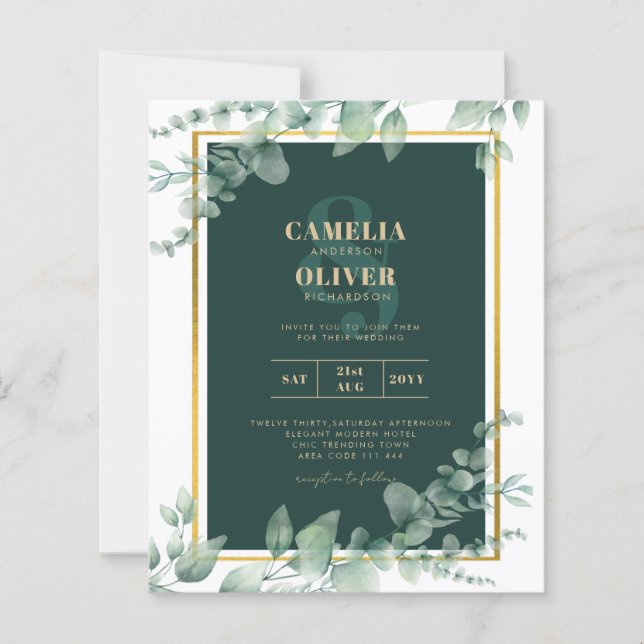 LeahG Eucalyptus Greenery Gold WEDDING QR CODE (Vorderseite)