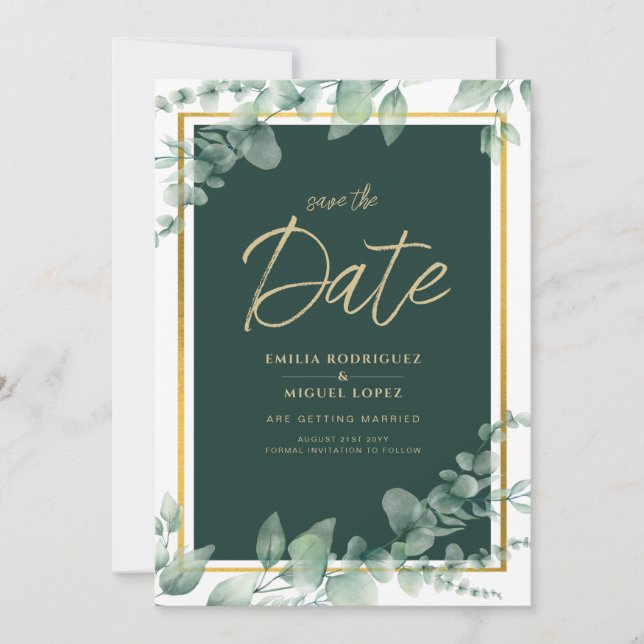 LeahG Eucalyptus Greenery Gold WEDDING QR CODE Einladung (Vorderseite)