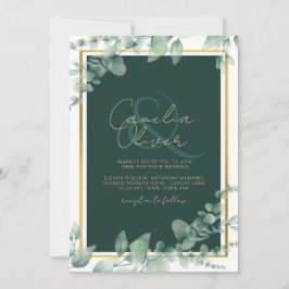 LeahG Eucalyptus Greenery Gold WEDDING QR CODE Einladung