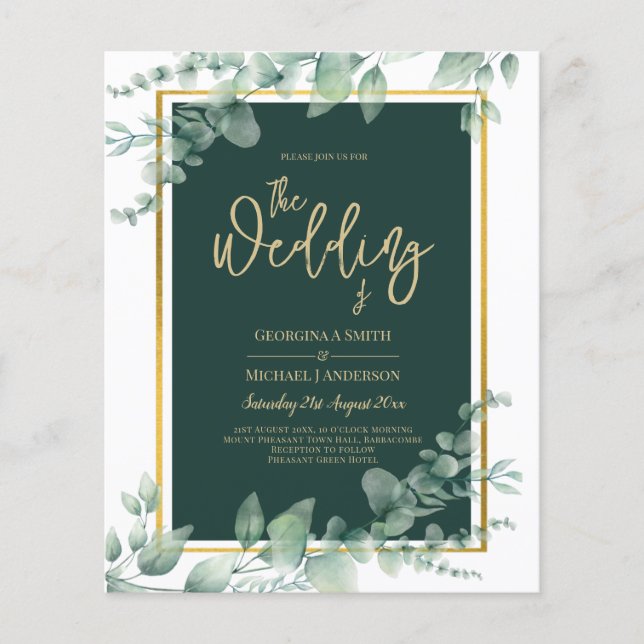 LeahG Eucalyptus Greenery Gold WEDDING QR CODE Flyer (Vorne)