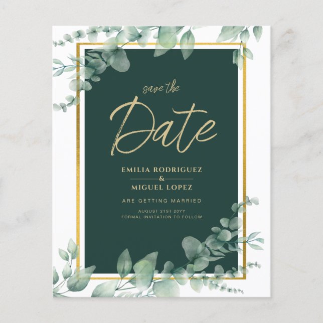 LeahG Eucalyptus Greenery Gold WEDDING QR CODE Flyer (Vorne)