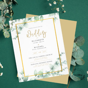 LeahG Eucalyptus Greenery Gold WEDDING QR CODE Inv
