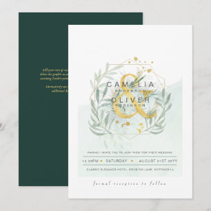 LeahG Eucalyptus Greenery Gold Wedding QR CODE INV Einladung