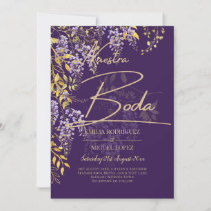 LeahG Faire-part de mariage floral WISTERIA or vio