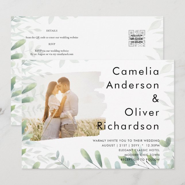 LeahG Foto Overlay GREENERY Wedding Einladung (Vorne/Hinten)