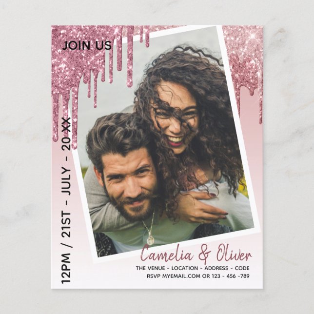LeahG Glitzer Tropfens Foto Overlay Wedding Einlad (Vorderseite)