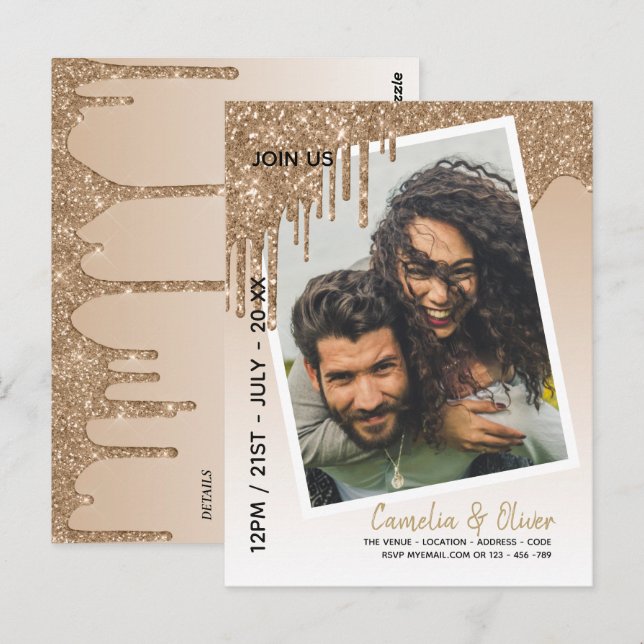 LeahG Glitzer Tropfens Foto Overlay Wedding Einlad Postkarte (Vorne/Hinten)