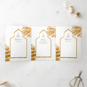 LeahG Gold White Islamic Wedding lädt ein Dreifach Gefaltete Einladung