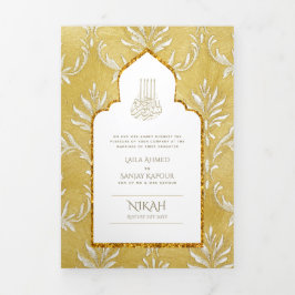 LeahG Gold White Islamic Wedding lädt ein Dreifach Gefaltete Einladung