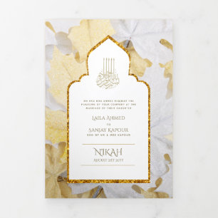 LeahG Gold White Islamic Wedding lädt ein Dreifach Gefaltete Einladung