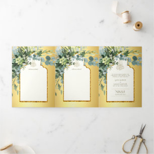 LeahG Gold White Islamic Wedding lädt ein Dreifach Gefaltete Einladung