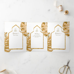 LeahG Gold White Islamic Wedding lädt ein Dreifach Gefaltete Einladung