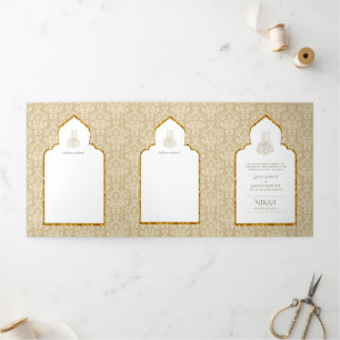LeahG Gold White Islamic Wedding lädt ein Dreifach Gefaltete Einladung