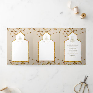 LeahG Gold White Islamic Wedding lädt ein Dreifach Gefaltete Einladung