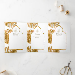 LeahG Gold White Islamic Wedding lädt ein Dreifach Gefaltete Einladung