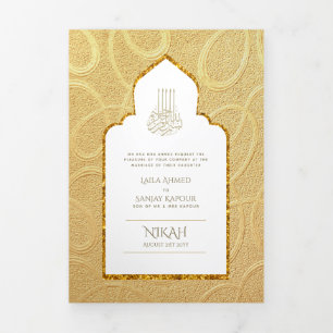 LeahG Gold White Islamic Wedding lädt ein Dreifach Gefaltete Einladung