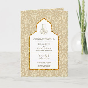 LeahG Gold White Islamic Wedding lädt ein Karte