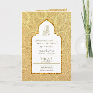 LeahG Gold White Islamic Wedding lädt ein Karte