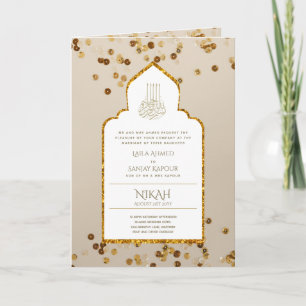 LeahG Gold White Islamic Wedding lädt ein Karte