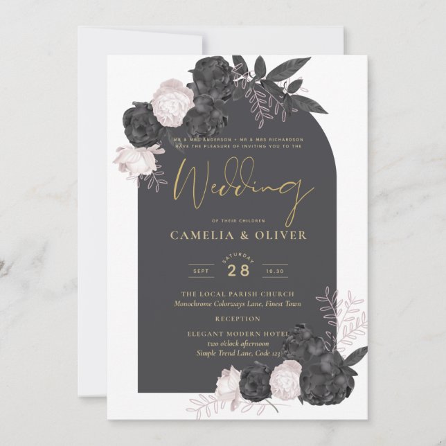 LeahG Gray Pink Roses Modern Herbst Winter Wedding Einladung (Vorderseite)