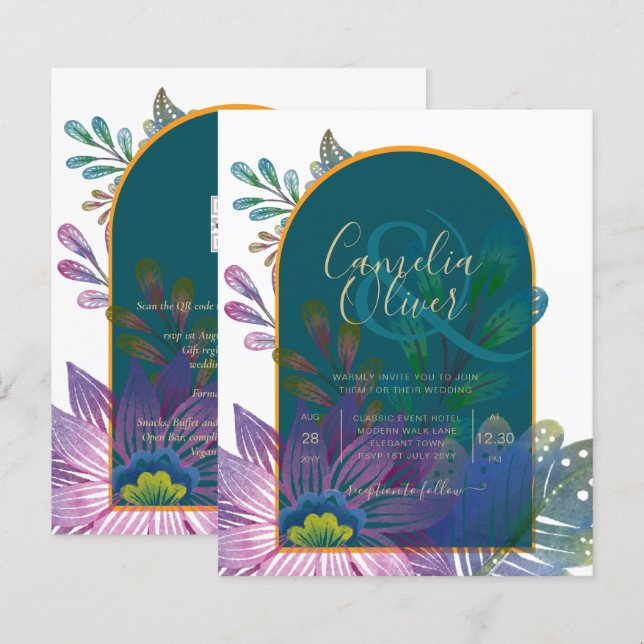 LeahG Green Lila Gold JEWEL TONES Wedding INVITE (Vorne/Hinten)