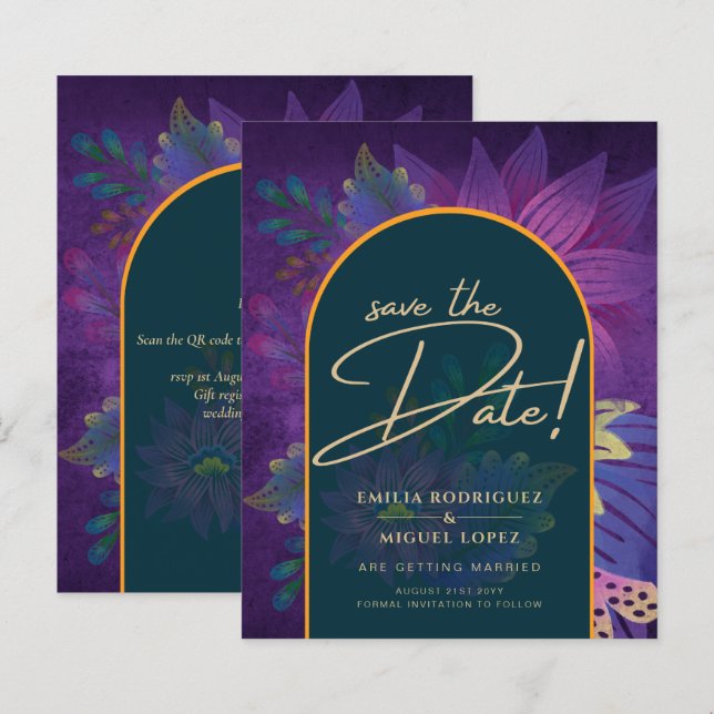 LeahG Green Lila Gold JEWEL TONES Wedding INVITE (Vorne/Hinten)