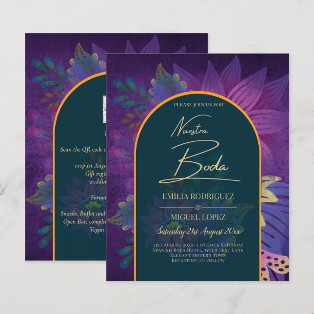 LeahG Green Lila Gold JEWEL TONES Wedding INVITE (Vorne/Hinten)