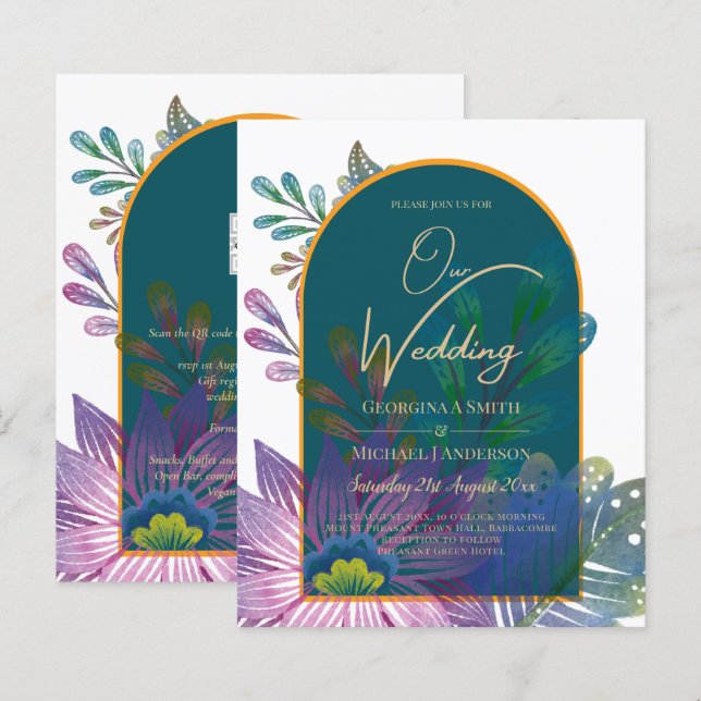 LeahG Green Lila Gold JEWEL TONES Wedding INVITE (Vorne/Hinten)