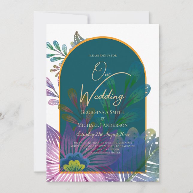LeahG Green Lila Gold JEWEL TONES Wedding INVITE Einladung (Vorderseite)