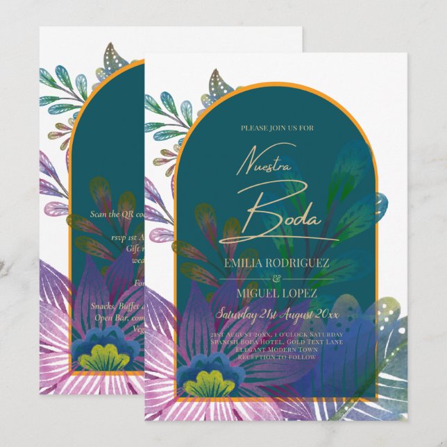 LeahG Green Lila Gold JEWEL TONES Wedding INVITE Einladung (Vorne/Hinten)