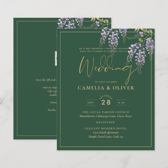 LeahG Green Lila Gold WISTERIA Wedding INVITE (Vorne/Hinten)