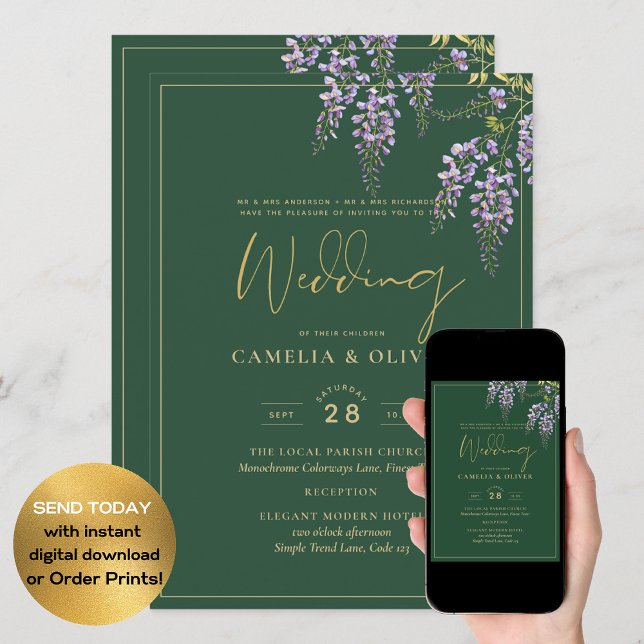 LeahG Green Lila Gold WISTERIA Wedding INVITE Einladung (Von Creator hochgeladen)