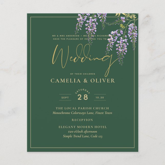 LeahG Green Lila Gold WISTERIA Wedding INVITE Flyer (Vorne)