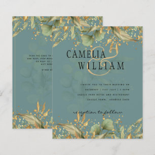 LeahG Greenery Blätter Green Gold Wedding Einladun