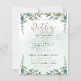 LeahG Greenery Eucalyptus Gold Wedding Invite QR C