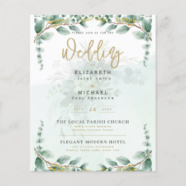LeahG Greenery Eucalyptus Gold Wedding Invite QR C Flyer