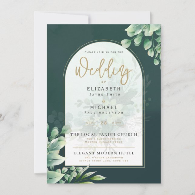 LeahG Greenery Gold PHOTO Mariage Invitation (Devant)