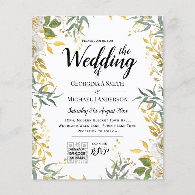 LeahG Greenery Gold Wedding QR CODE UAWG INVITE Flyer (Vorne)