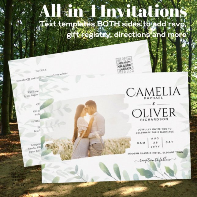 LeahG Greenery Leaves FOTO OVERLAY Wedding Einladu Einladung (Von Creator hochgeladen)