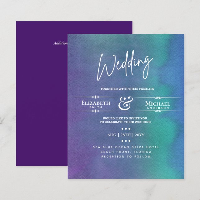 LeahG HAUSHALT Hochzeit einladen Nordlichter Lila (Vorne/Hinten)