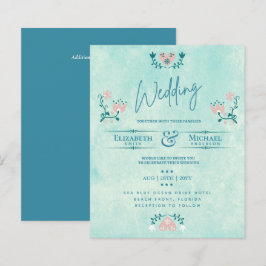 LeahG HAUSHALT Hochzeit Einladung Folk Art Aquamar