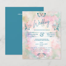 LeahG HAUSHALT Hochzeit Einladung Folk Art Aquamar