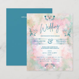 LeahG HAUSHALT Hochzeit Einladung Folk Art Aquamar